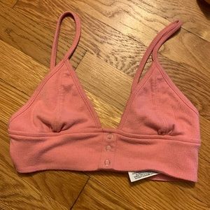 Pink Ribbed Button Triangle Crop Top